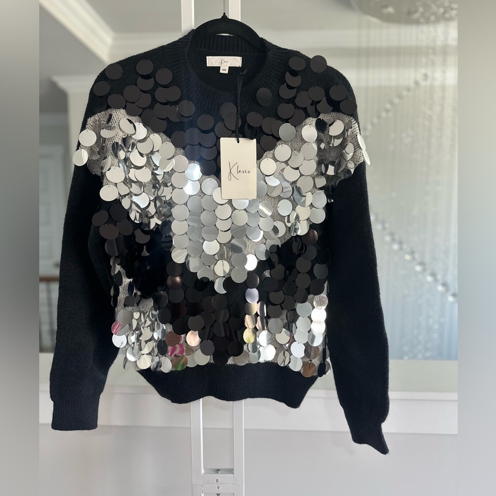 Black Sweater with Silver Sequin Detail - Picture 3 of 9